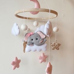 baby mobile girl, baby shower gift, nursery decor, elephant mobile