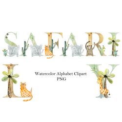 watercolor safari, animals alphabet, letter wall decor, number animals.