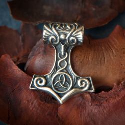 Small Mjolnir Thor Hammer pendant on black leather cord. Viking scandinavian necklace. Pagan Handcrafted jewelry