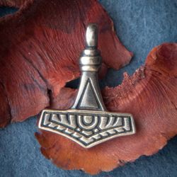 small Mjolnir pendant Thor Hammer. Viking necklace. Scandinavian pagan jewelry. Mascot on black leather cord. Handmade