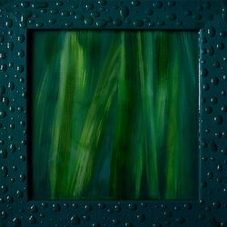 Original acrylic interior Painting. Abstract minimalism on canvas in a wooden frame. Nature series. Green.
