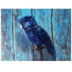 Macaw Parrot Painting Oil Blue Bird Original Art Animal Artwork Canvas Art