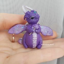 Cute Baby Purple Dragon Animal Figurine in Fantasy Style, Little Monster Miniature Dragon Sculpture clay by Annealart