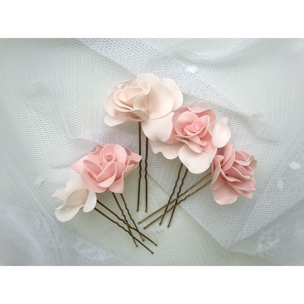 Flower hair pins Set of 5 Blush pink wedding floral hair pi - Inspire Uplift