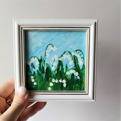 Lilies of the valley painting of wildflowers small wall art