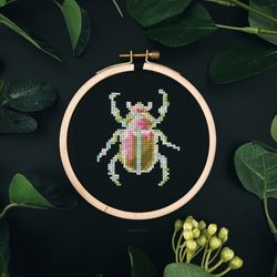 Abstract Neon Beetle Cross Stitch Pattern PDF Bug Cross Stitch Chart Insects Embroidery Design Faux Taxidermy Wall Decor
