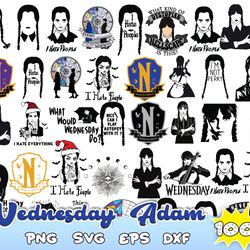 100 wednesday addams svg, jenna ortega, addams family svg, png, ai, jpeg, pdf digital download cricut cut cutting clipar