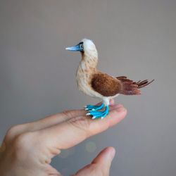 Miniature bird blue -footed booby. Dollhouse miniatures. Realistic animals. Toy for doll. Funny bird. Ooak teddy friends