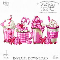 Valentines Day Spice Latte Clipart. Hand painted clipart. Sublimation Png, Design Digital Download. OliArtStudioShop