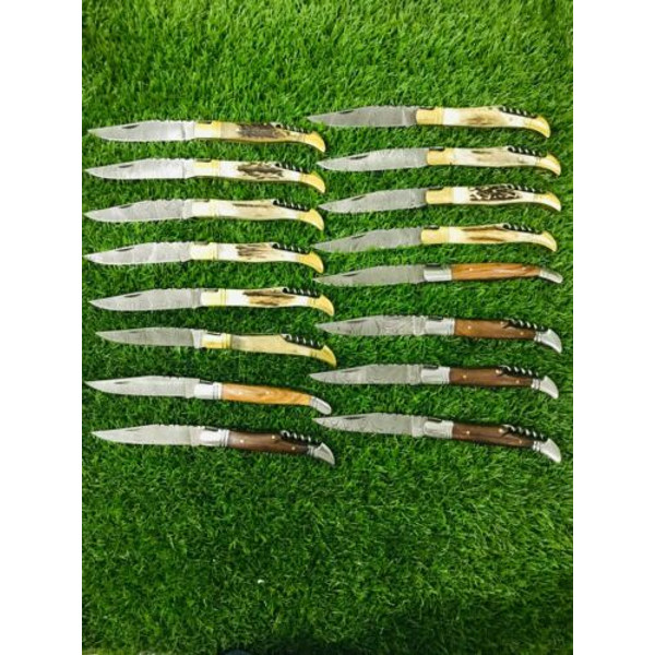 Lot of 16 Handmade Damascus Steel Toothpick Antler Handle Folding Pocket Knife 2.jpg