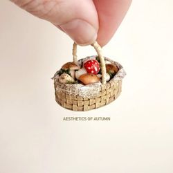 Miniature basket with wild mushrooms