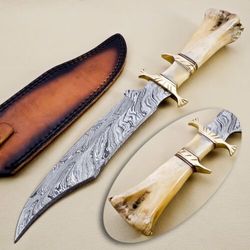 Custom Handmade Damascus Steel Hunting Bowie Knife Fixed Blade Best Gift For Him