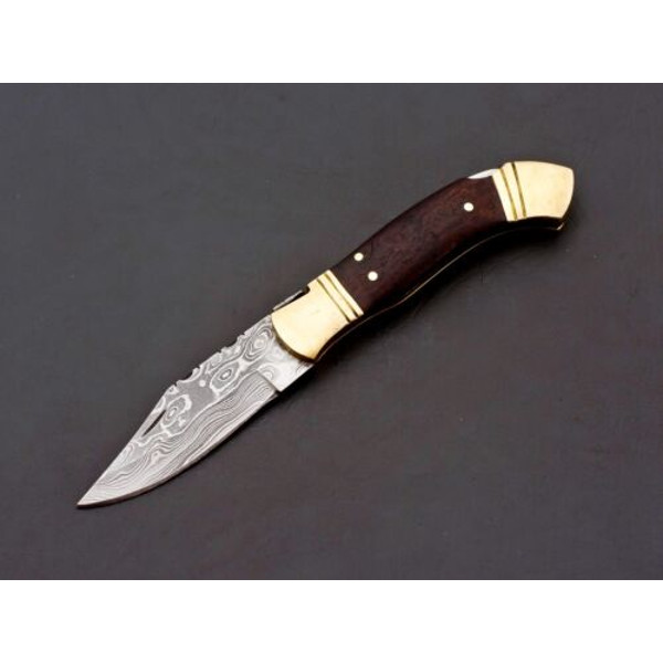Custom Handmade Damascus Folding Knife Pocket knife w Leather EDC Gift for him 2.jpg