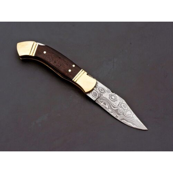 Custom Handmade Damascus Folding Knife Pocket knife w Leather EDC Gift for him 3.jpg