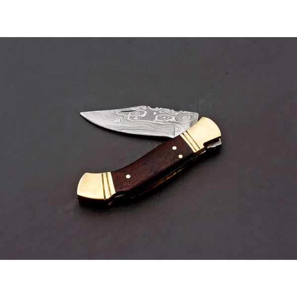 Custom Handmade Damascus Folding Knife Pocket knife w Leather EDC Gift for him 7.jpg