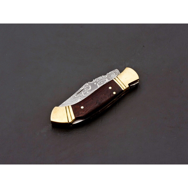 Custom Handmade Damascus Folding Knife Pocket knife w Leather EDC Gift for him 8.jpg