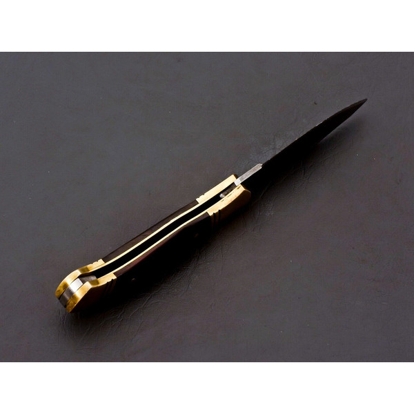 Custom Handmade Damascus Folding Knife Pocket knife w Leather EDC Gift for him 6.jpg