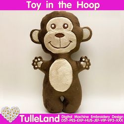 Monkey Stuffed Toy In The Hoop ITH Pattern plush Toy digital design for  Machine Embroidery
