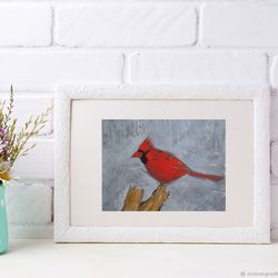 Bird Cardinal Painting Original Art Acrylic Painting Panel Wall Decoration Wall Art