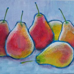Pears Painting Original Art Fruit Painting Acrylic Painting Canvas on Cardboard Optimistic Painting Wall Art