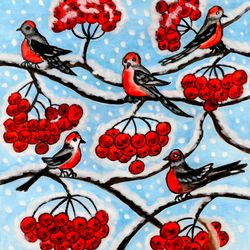 Bullfinches with ashberries