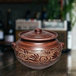 Pottery casserole 101.44 fl.oz /Handmade red clay Cooking Pot