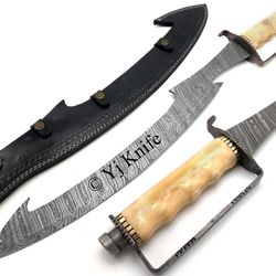 Custom Hand Forged, Damascus Steel Functional Sword 28 inches, Egyptian Khopesh Sword, Swords Battle Ready, With Sheath