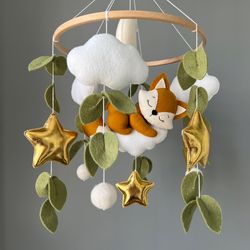 Forest mobile in the crib, woodland baby mobile,  baby mobile with a fox, nursery decor, Mobile neutral