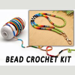 Colorful bead crochet lanyard kit, DIY jewelry kit, Craft kit for adult