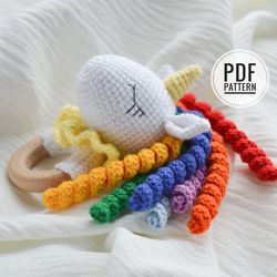 Rainbow unicorn CROCHET PATTERN baby rattle, amigurumi unicorn pattern, crochet unicorn tutorial, toys for newborn