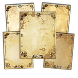 steampunk scrapbook paper, scrapbooking paper supply, stationery paper pack, steampunk stationery