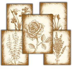 vintage flowers printable ink saving black and white plus coffee dyed paper pack