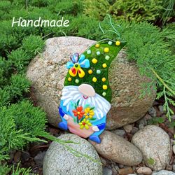 Spring Easter Gnome, handmade glass spring decor  for Garden or Home