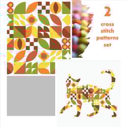 2 cross stitch patterns set cats with boho autumn style cross stitch digital pattern for home decor and gift