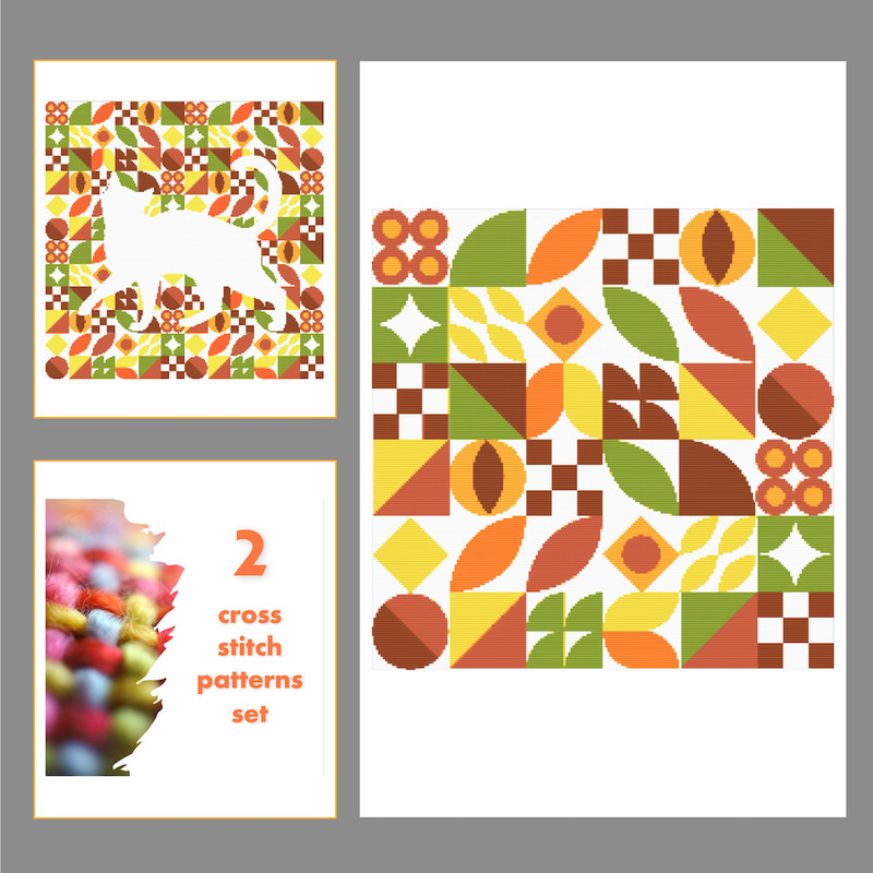 COVER Cross stitch pattern walking cat inside boho autumn modern abstract style pattern.png