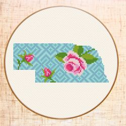 nebraska cross stitch pattern modern cross stitch state map cross stitch floral map silhouette cross stitch usa