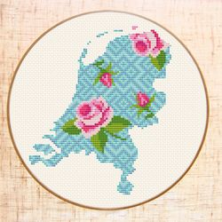 netherlands cross stitch pattern modern cross stitch floral map cross stitch country instant download geometric xstitch