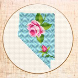 Nevada cross stitch pattern Floral cross stitch Modern map cross stitch Flower State cross stitch Silhouette USA pattern