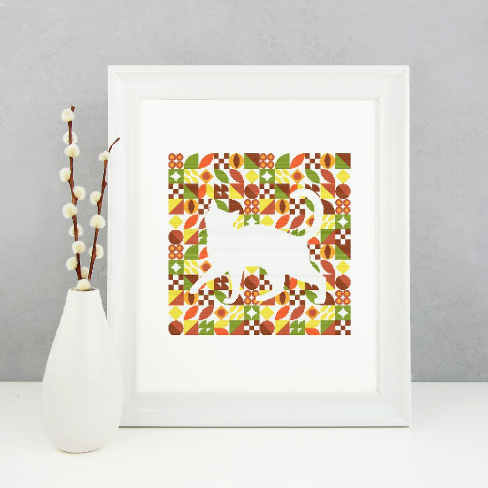 6 Cross stitch pattern walking cat inside boho autumn modern abstract style pattern.jpg