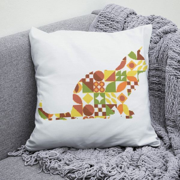 9 Cross stitch pattern sitting cat in boho autumn modern .jpg