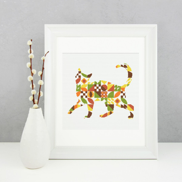 1 Cross stitch pattern walking cat in boho autumn modern abstract style pattern.jpg