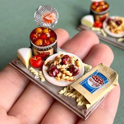 Doll miniature set of pasta in tomato sauce for playing with dolls, dollhouse, scale 1:12, polymer plastic