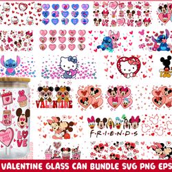 Valentine Cartoon Png Glass Can, Happy Valentine 16oz Libbey Glass Wrap Png, Valentine Stitch Png, Funny Valentine Png,