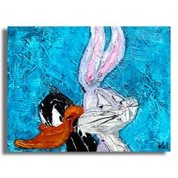 Bugs Bunny Daffy Duck Original Wall Art, Bugs Bunny Daffy Duck Original Painting, Looney Tunes Pop Art Painting