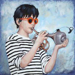 Portrait Musician Original Art Acrylic Painting Portrait of a young trumpeter Painting Canvas Wall Art