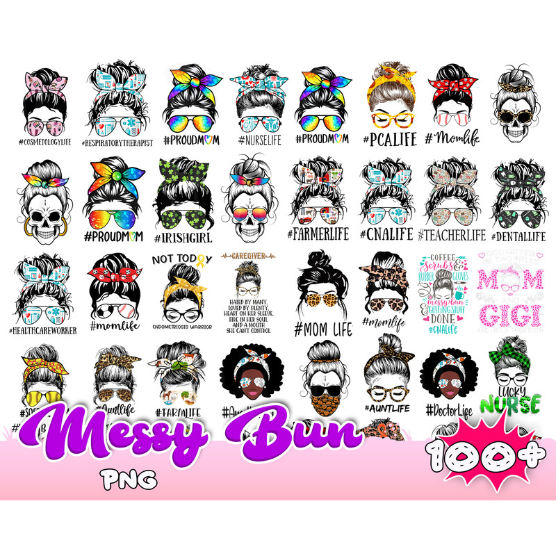 100 Messy bun png Bundle , momlife png, mom skull png, afro woman png, black woman png,Glasses png.jpg