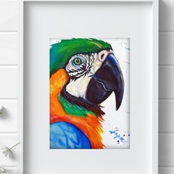 Parrot painting original bird watercolor 7x10 inch bird painting, watercolor birds art by Anne Gorywine