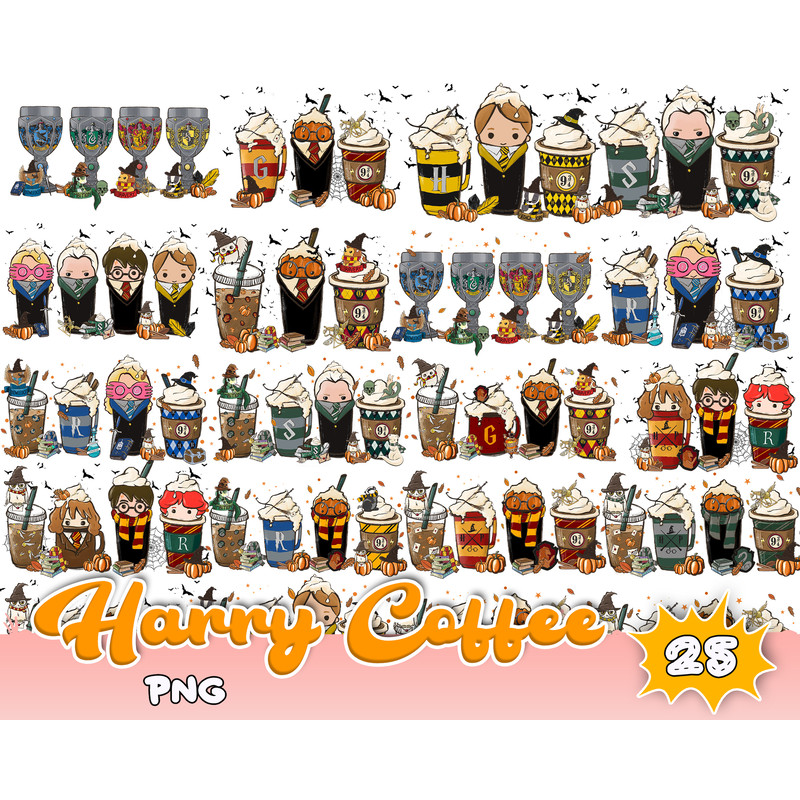 25 Harry Fall Coffee Png Bundle, Halloween Coffee Latte Bundle,Fall Coffee Png Bundle, Hand Drawn, Digital Download.jpg