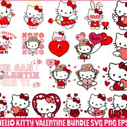 valentine hello kitty bundle, valentine kawaii kitty svg png eps dxf, cut file, digital download