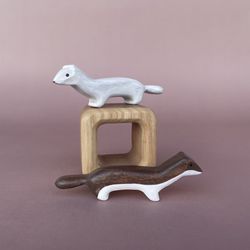 Wooden weasel set (2 pcs) - Handmade wooden toys - Wooden animals toys - Wooden weasel toys